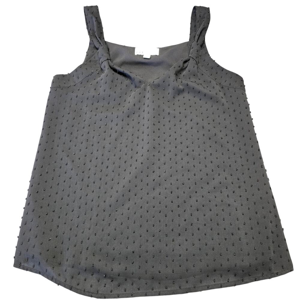 Nordstrom Rack Black Tank Textured Polka Dot Scoop Neck Lined Women's Size S Top